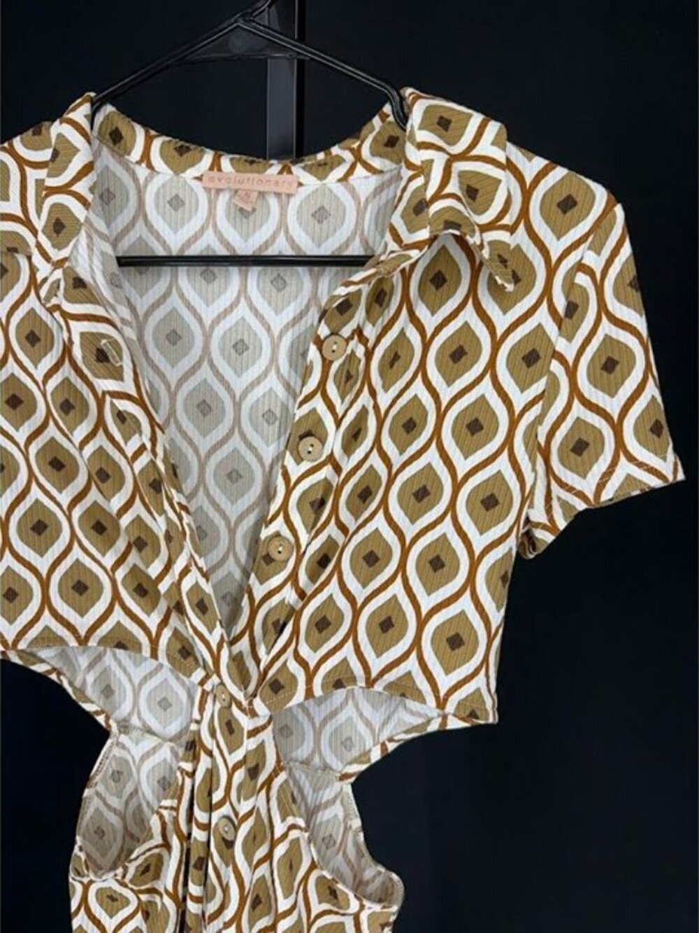 Evolutionary Cut Out Patterned Button Up Collared Dress - Picture 2 of 5